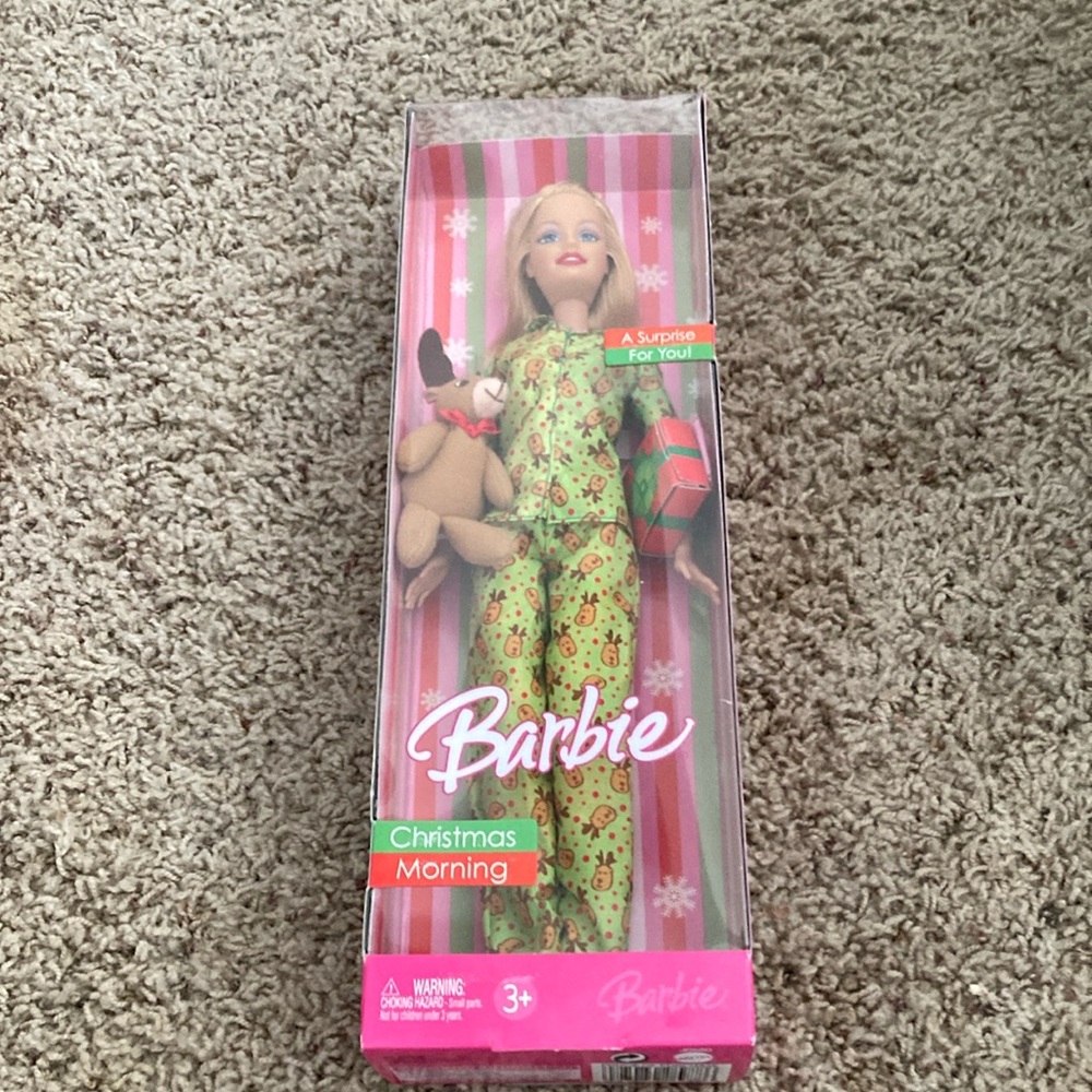 New Barbie Festive Pajama Doll with Reindeer and Gift Christmas morning